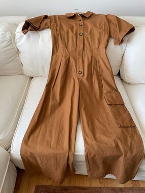 GREY LAB Brown Short-Sleeve Utility Jumpsuit